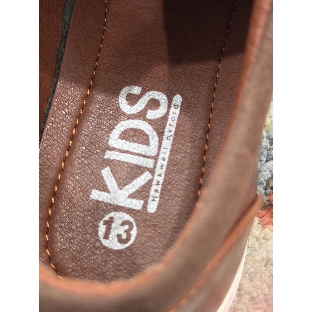 Hawkwell Oxford Sneaker Boys Size 13 Brown Faux Leather Casual Preppy EUC